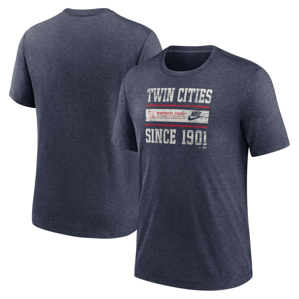 Minnesota Twins Nike Cooperstown Collection Local Stack Tri-Blend T-Shirt - Heather Navy T-shirts