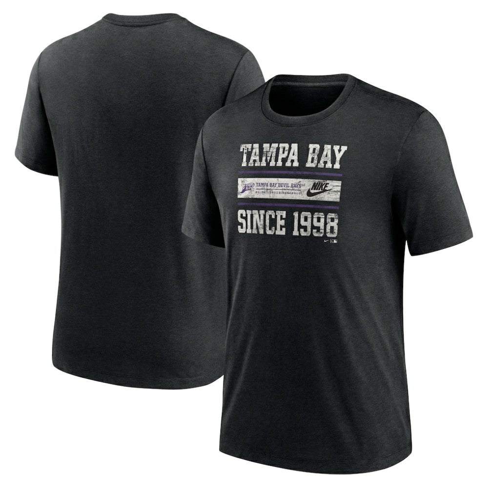 Tampa Bay Rays Nike Cooperstown Collection Local Stack Tri-Blend T-Shirt - Heather Black T-shirts