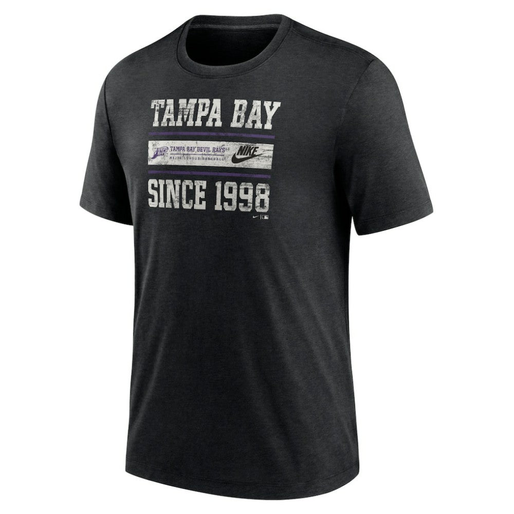 Tampa Bay Rays Nike Cooperstown Collection Local Stack Tri-Blend T-Shirt - Heather Black T-shirts