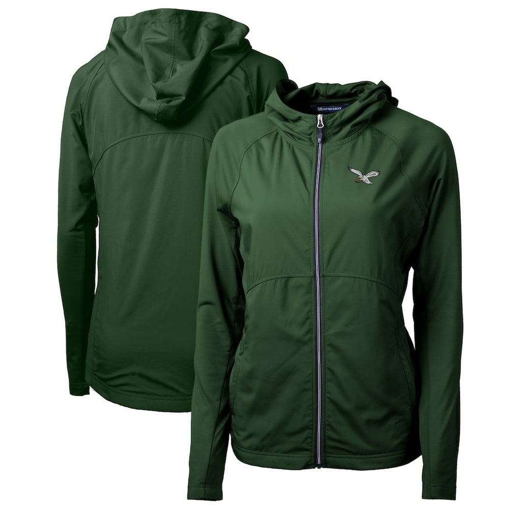 Philadelphia Eagles Cutter & Buck Women's Gridiron Classics Logo Adapt Eco Knit Hybrid Recycled Full-Zip Hoodie - Hunter Green Hoodies