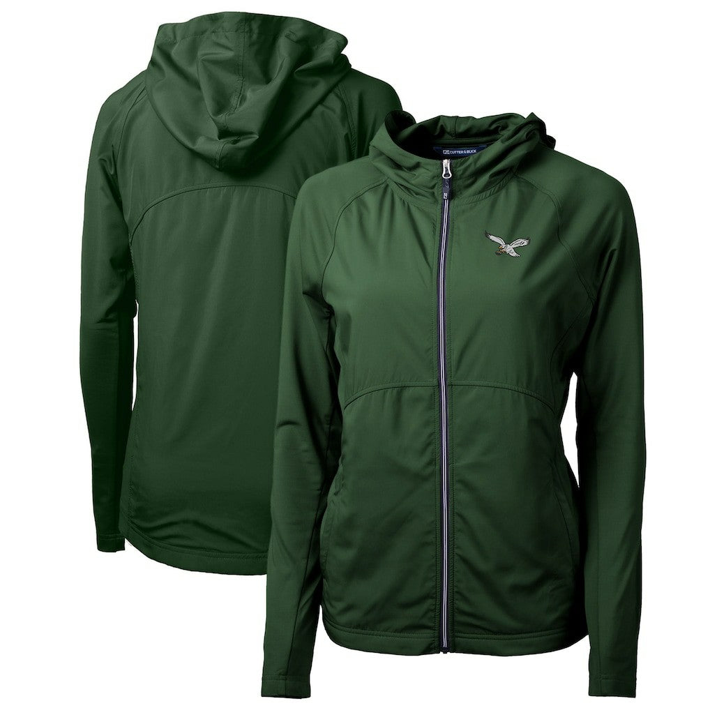 Philadelphia Eagles Cutter & Buck Women's Gridiron Classics Logo Adapt Eco Knit Hybrid Recycled Full-Zip Hoodie - Hunter Green Hoodies
