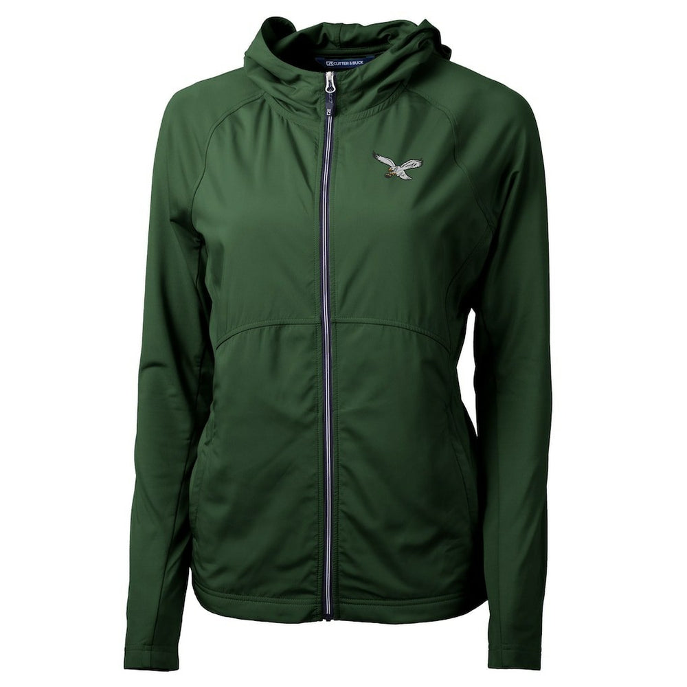 Philadelphia Eagles Cutter & Buck Women's Gridiron Classics Logo Adapt Eco Knit Hybrid Recycled Full-Zip Hoodie - Hunter Green Hoodies