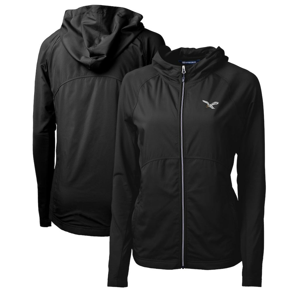 Philadelphia Eagles Cutter & Buck Women's Gridiron Classics Logo Adapt Eco Knit Hybrid Recycled Full-Zip Hoodie - Black Hoodies
