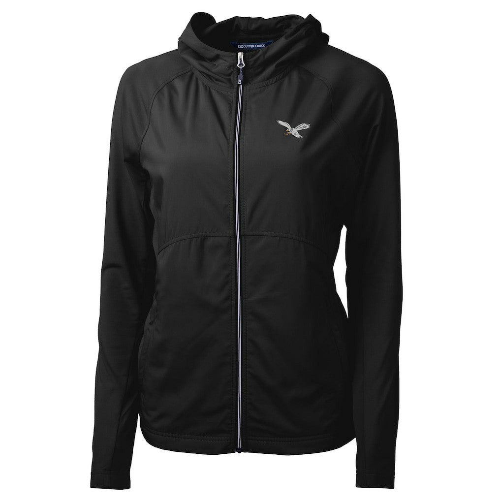Philadelphia Eagles Cutter & Buck Women's Gridiron Classics Logo Adapt Eco Knit Hybrid Recycled Full-Zip Hoodie - Black Hoodies