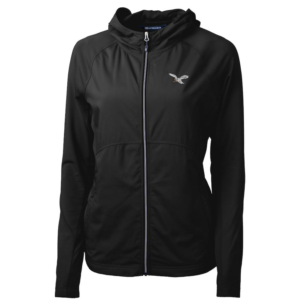 Philadelphia Eagles Cutter & Buck Women's Gridiron Classics Logo Adapt Eco Knit Hybrid Recycled Full-Zip Hoodie - Black Hoodies