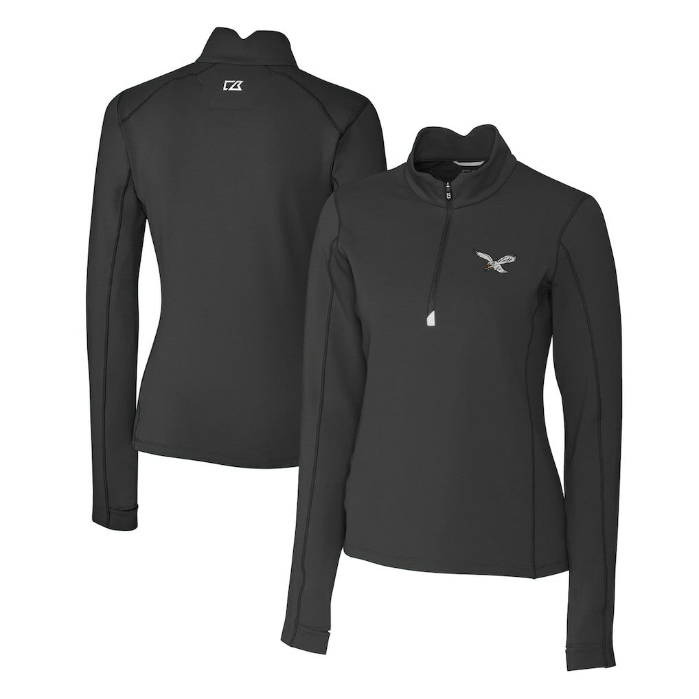 Philadelphia Eagles Cutter & Buck Women's Gridiron Classics Logo DryTec Traverse Stretch Quarter-Zip Pullover Top - Black Pullover