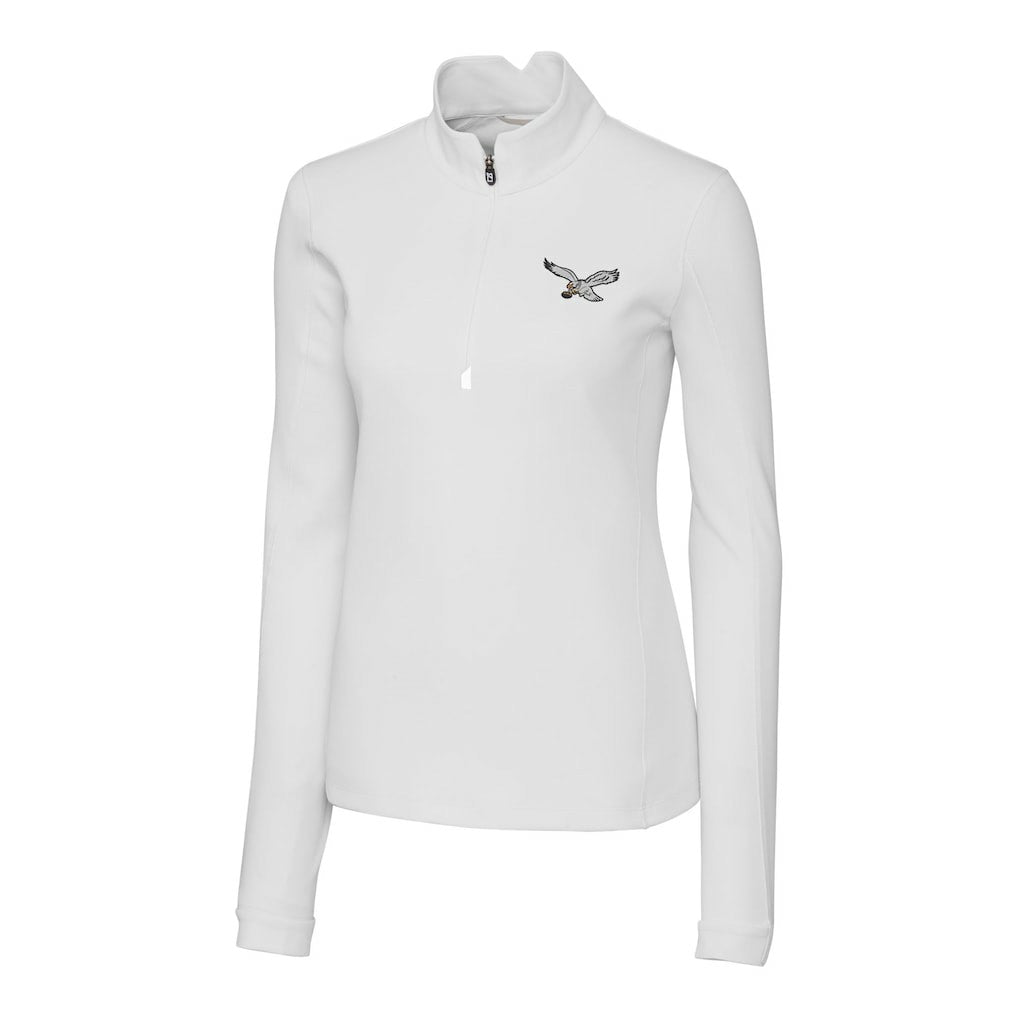 Philadelphia Eagles Cutter & Buck Women's Gridiron Classics Logo DryTec Traverse Stretch Quarter-Zip Pullover Top - White Pullover