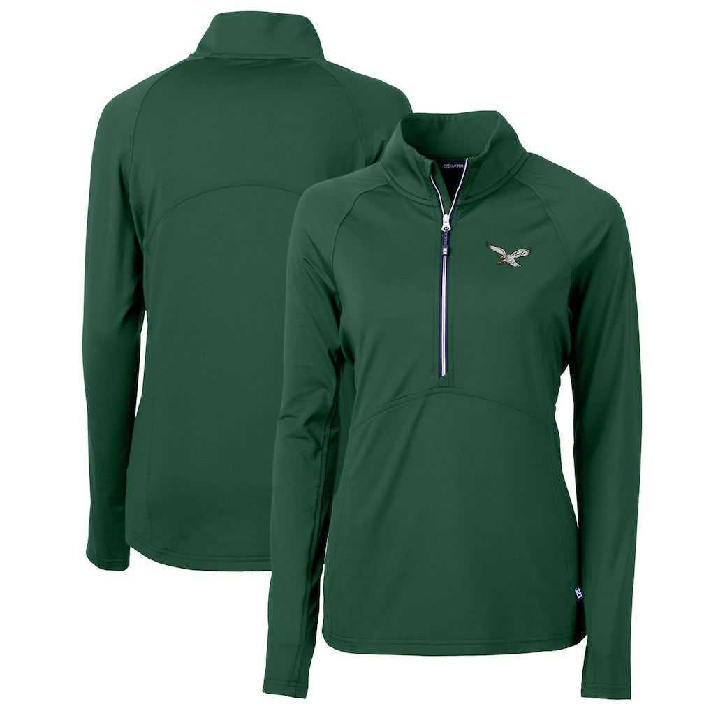 Philadelphia Eagles Cutter & Buck Women's Gridiron Classics Logo Adapt Eco Knit Stretch Recycled Half-Zip Pullover Top - Green Pullover