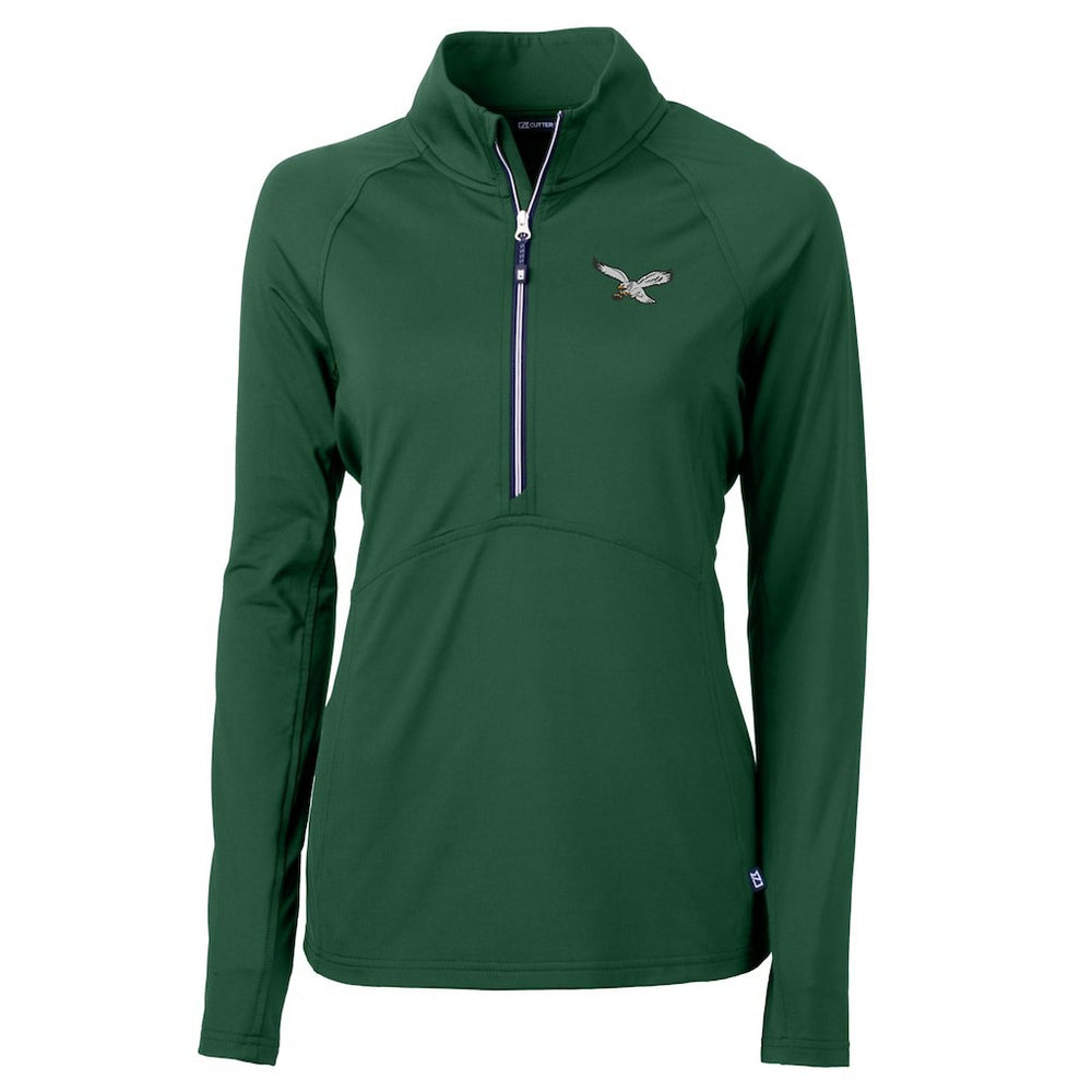 Philadelphia Eagles Cutter & Buck Women's Gridiron Classics Logo Adapt Eco Knit Stretch Recycled Half-Zip Pullover Top - Green Pullover