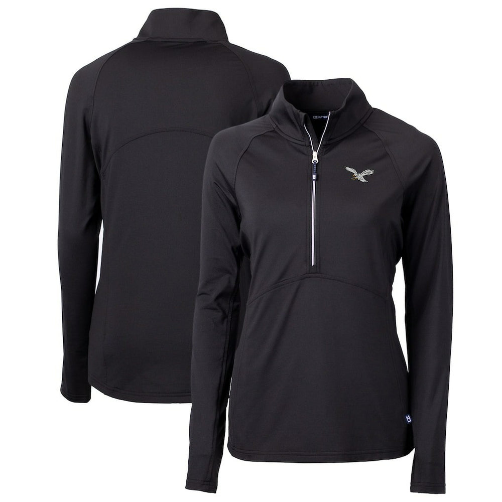 Philadelphia Eagles Cutter & Buck Women's Gridiron Classics Logo Adapt Eco Knit Stretch Recycled Half-Zip Pullover Top - Black Pullover