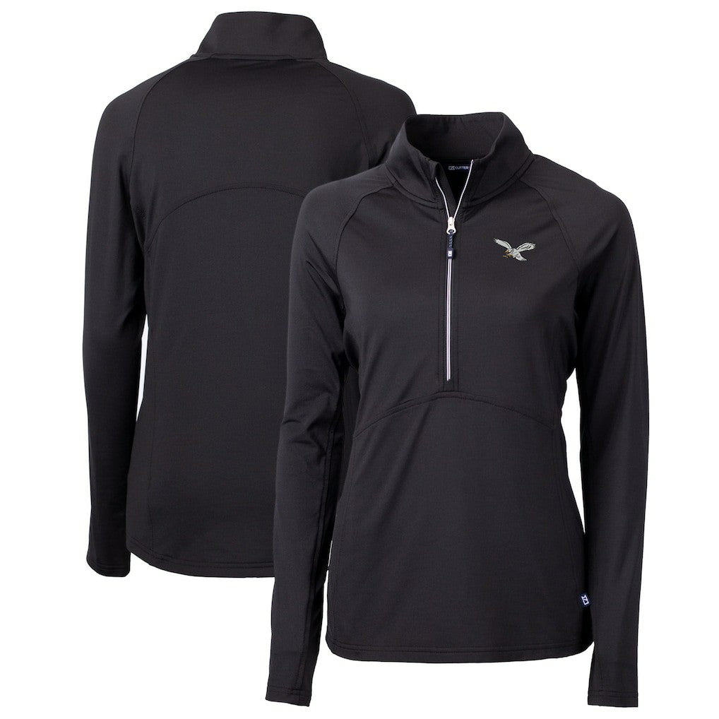 Philadelphia Eagles Cutter & Buck Women's Gridiron Classics Logo Adapt Eco Knit Stretch Recycled Half-Zip Pullover Top - Black Pullover