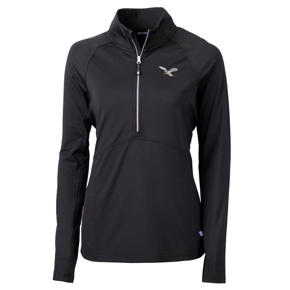Philadelphia Eagles Cutter & Buck Women's Gridiron Classics Logo Adapt Eco Knit Stretch Recycled Half-Zip Pullover Top - Black Pullover