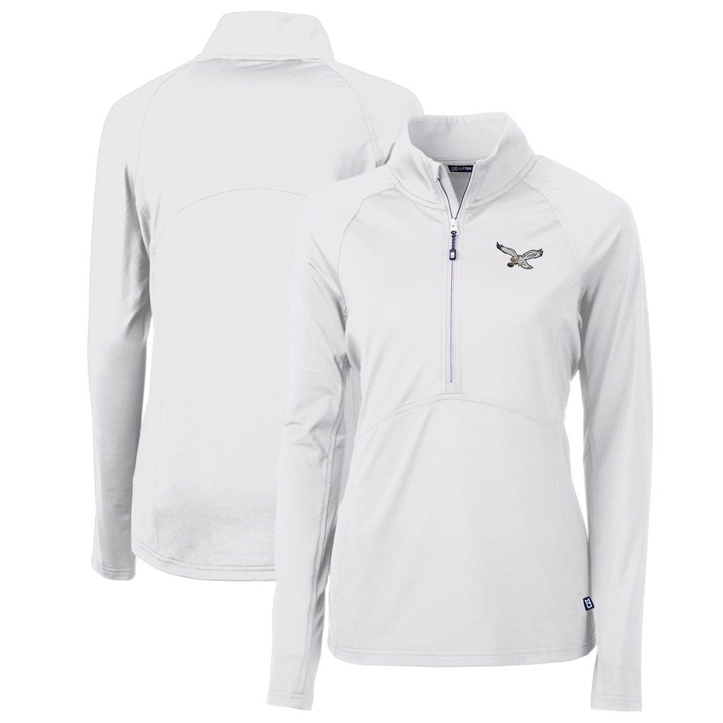 Philadelphia Eagles Cutter & Buck Women's Gridiron Classics Logo Adapt Eco Knit Stretch Recycled Half-Zip Pullover Top - White Pullover