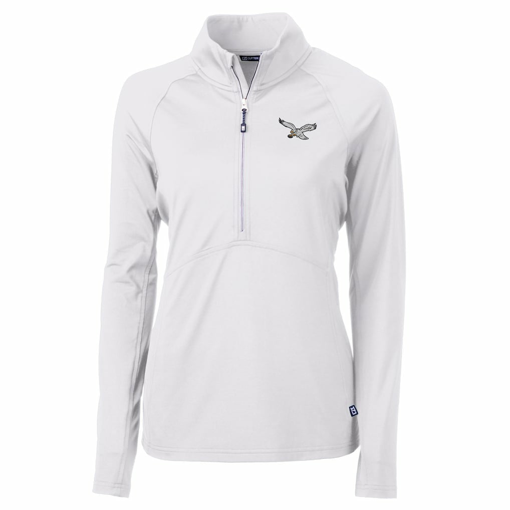 Philadelphia Eagles Cutter & Buck Women's Gridiron Classics Logo Adapt Eco Knit Stretch Recycled Half-Zip Pullover Top - White Pullover
