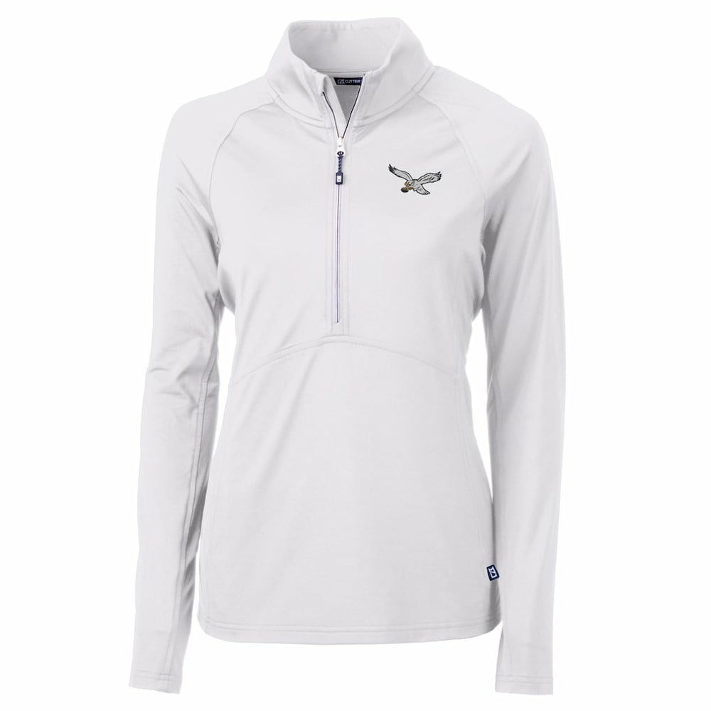 Philadelphia Eagles Cutter & Buck Women's Gridiron Classics Logo Adapt Eco Knit Stretch Recycled Half-Zip Pullover Top - White Pullover