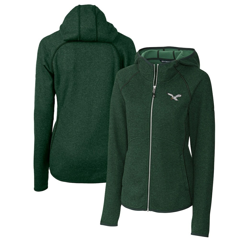 Philadelphia Eagles Cutter & Buck Women's Gridiron Classics Logo Mainsail Sweater-Knit Full-Zip Hoodie - Green Hoodies
