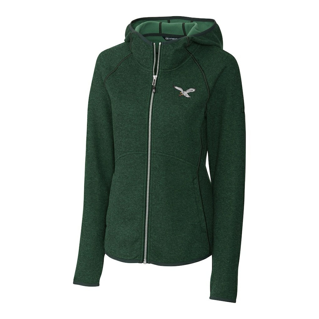 Philadelphia Eagles Cutter & Buck Women's Gridiron Classics Logo Mainsail Sweater-Knit Full-Zip Hoodie - Green Hoodies