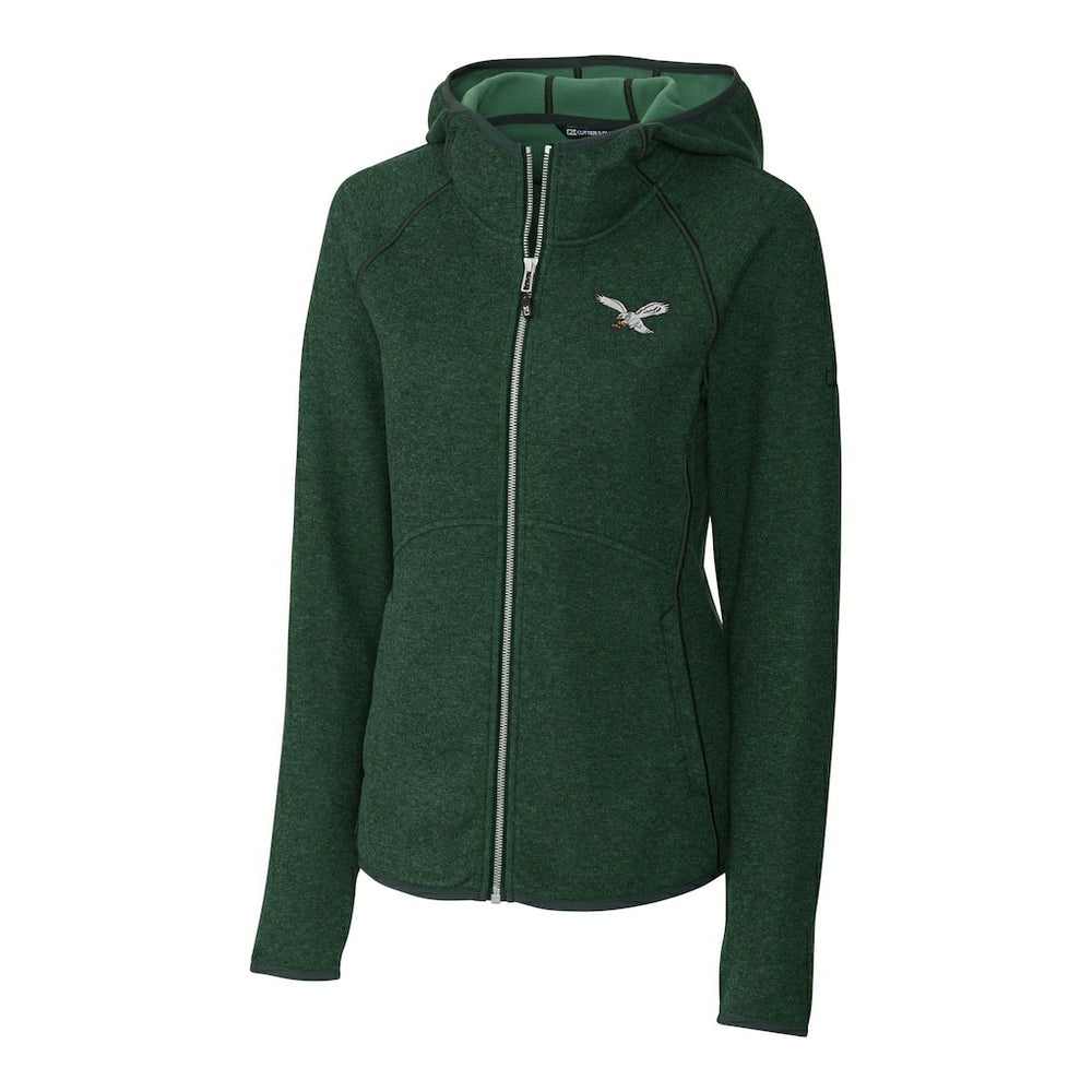 Philadelphia Eagles Cutter & Buck Women's Gridiron Classics Logo Mainsail Sweater-Knit Full-Zip Hoodie - Green Hoodies