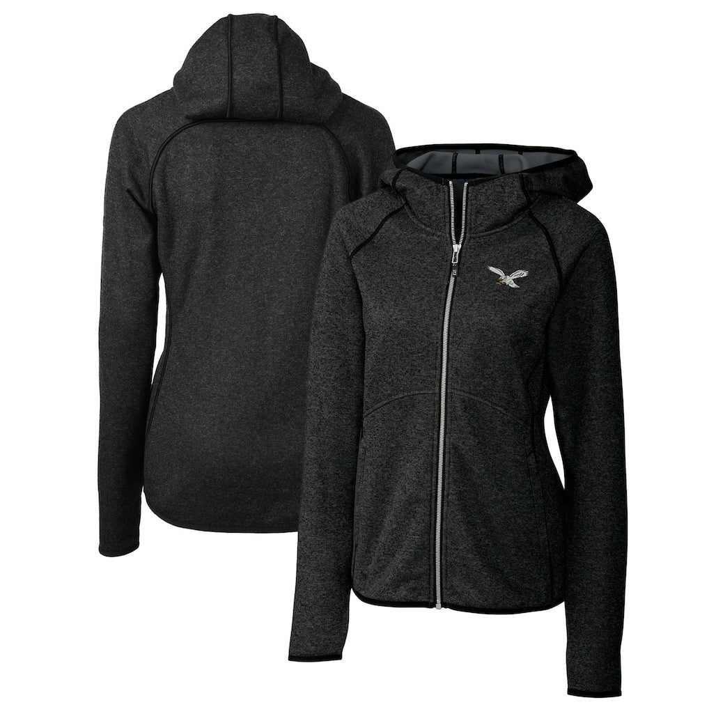 Philadelphia Eagles Cutter & Buck Women's Gridiron Classics Logo Mainsail Sweater-Knit Full-Zip Hoodie - Heather Charcoal Hoodies