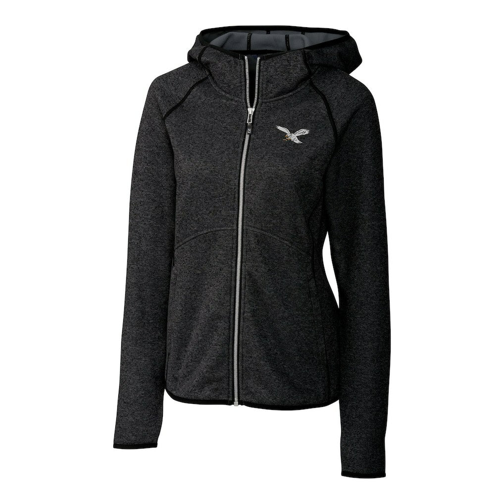 Philadelphia Eagles Cutter & Buck Women's Gridiron Classics Logo Mainsail Sweater-Knit Full-Zip Hoodie - Heather Charcoal Hoodies