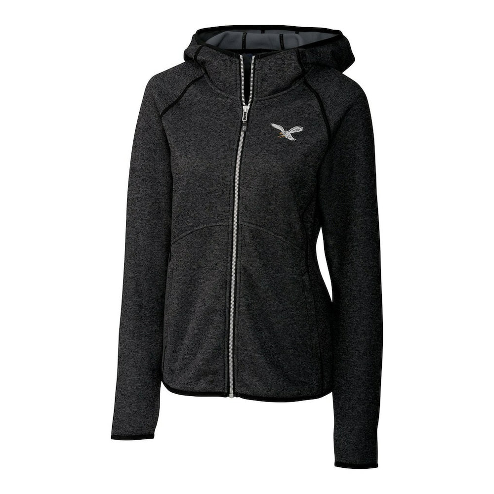 Philadelphia Eagles Cutter & Buck Women's Gridiron Classics Logo Mainsail Sweater-Knit Full-Zip Hoodie - Heather Charcoal Hoodies