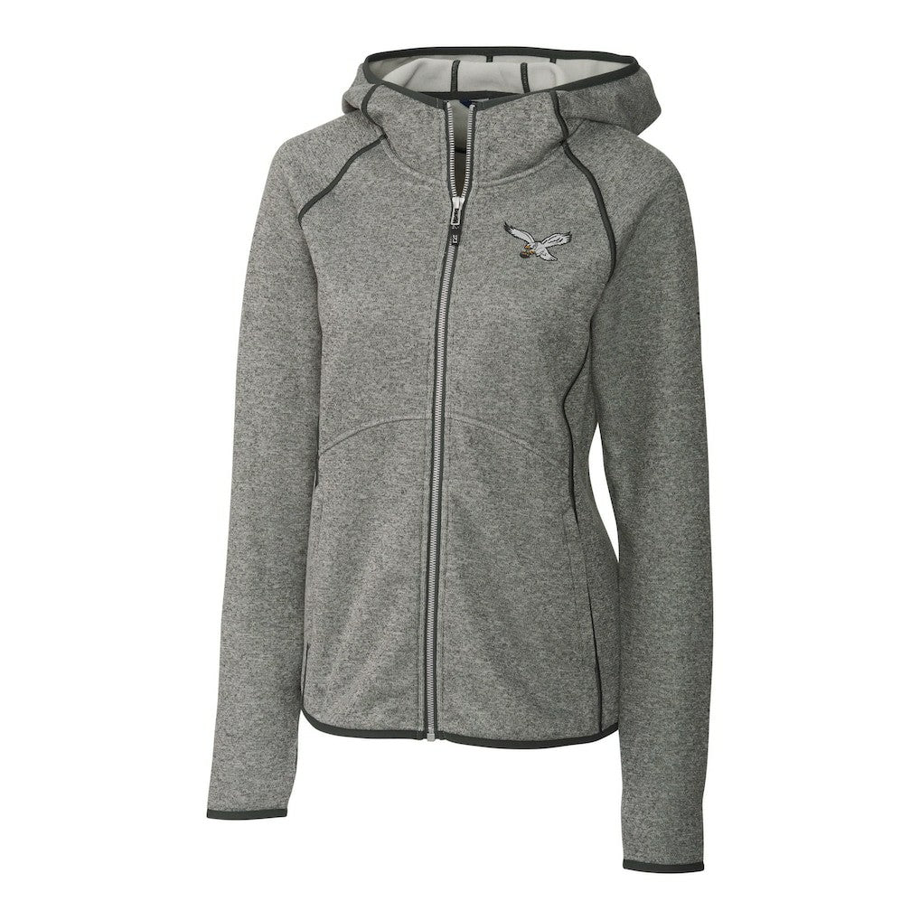 Philadelphia Eagles Cutter & Buck Women's Gridiron Classics Logo Mainsail Sweater-Knit Full-Zip Hoodie - Heather Gray Hoodies