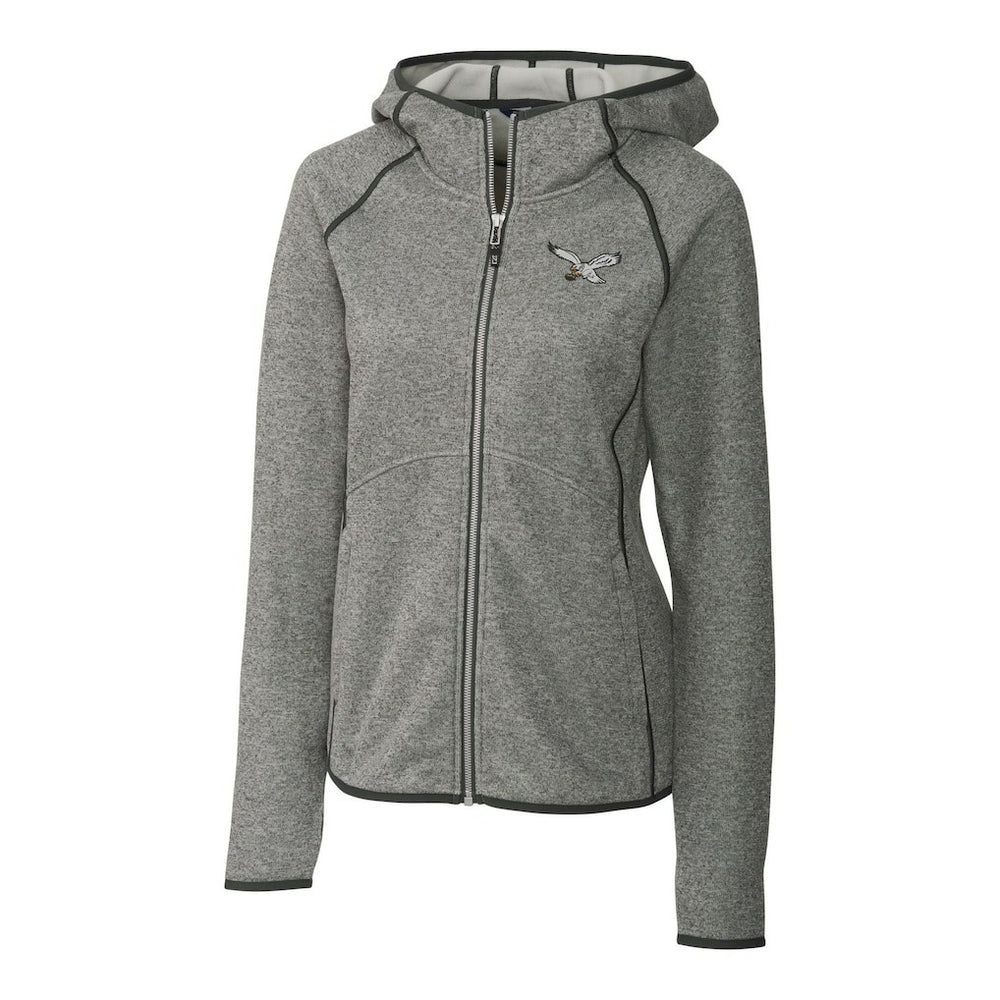 Philadelphia Eagles Cutter & Buck Women's Gridiron Classics Logo Mainsail Sweater-Knit Full-Zip Hoodie - Heather Gray Hoodies
