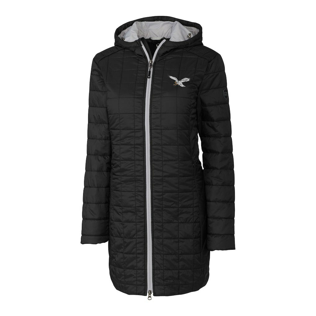 Philadelphia Eagles Cutter & Buck Women's Gridiron Classics Logo Rainier Primaloft Eco Insulated Hooded Long Coat - Black