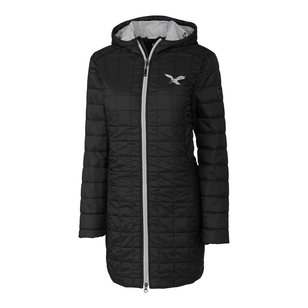 Philadelphia Eagles Cutter & Buck Women's Gridiron Classics Logo Rainier Primaloft Eco Insulated Hooded Long Coat - Black