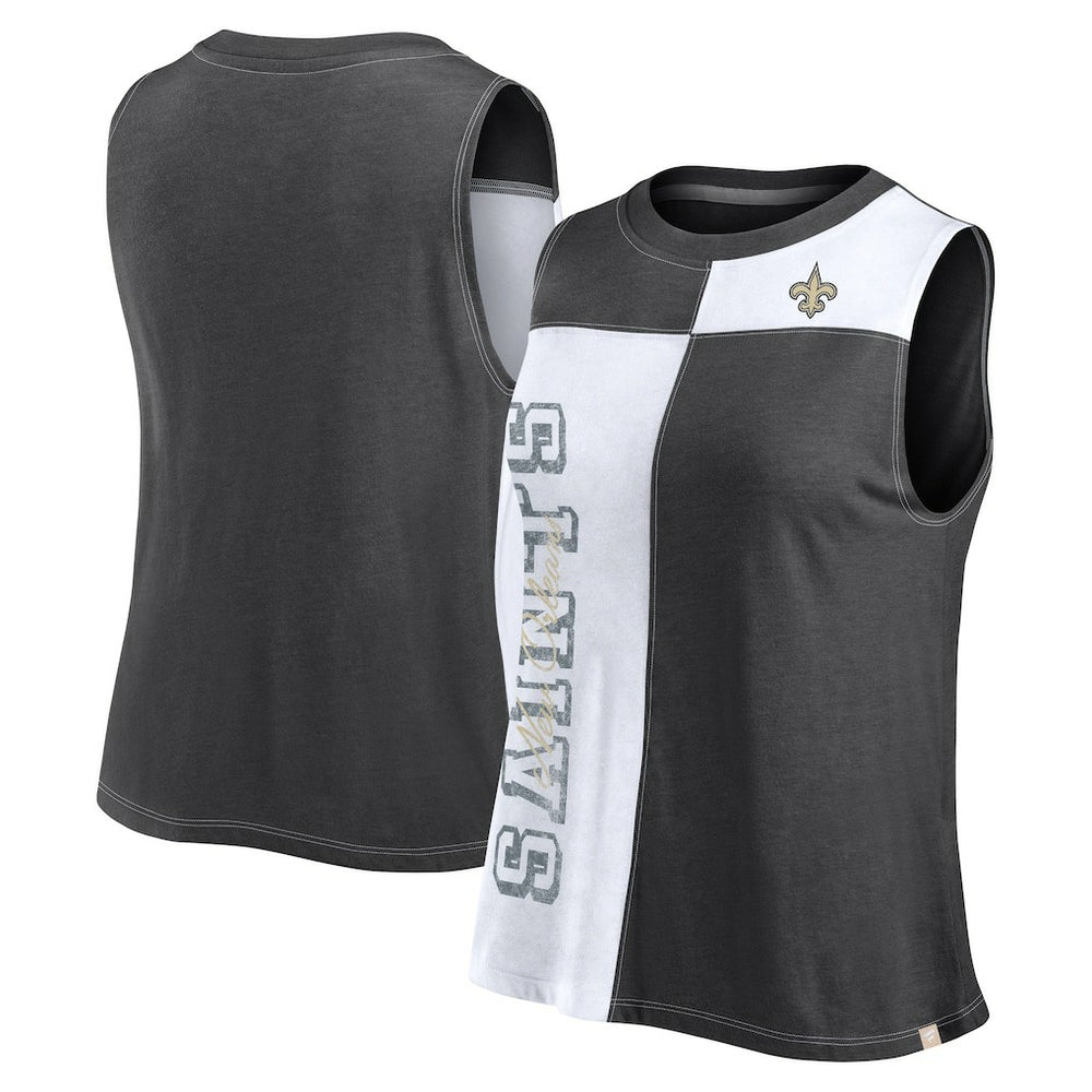 New Orleans Saints FanaticsWomen's Script Color Block Tank Top - Black/White Tops