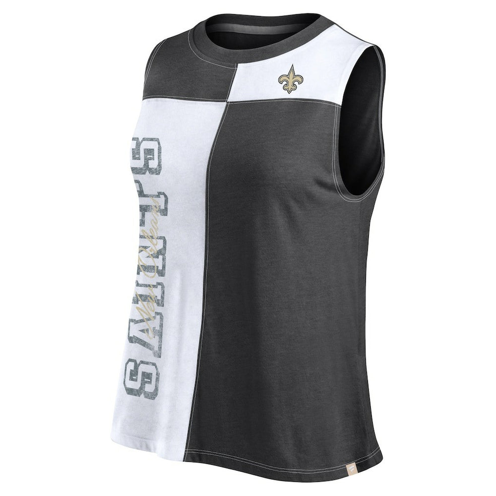 New Orleans Saints FanaticsWomen's Script Color Block Tank Top - Black/White Tops