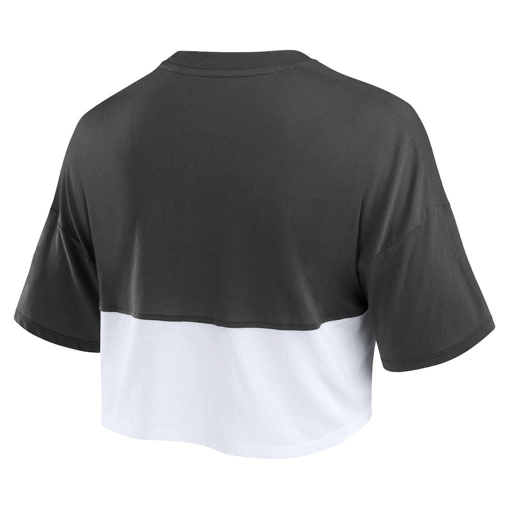 New Orleans Saints Women's Boxy Color Split Cropped T-Shirt - Black/White T-shirts