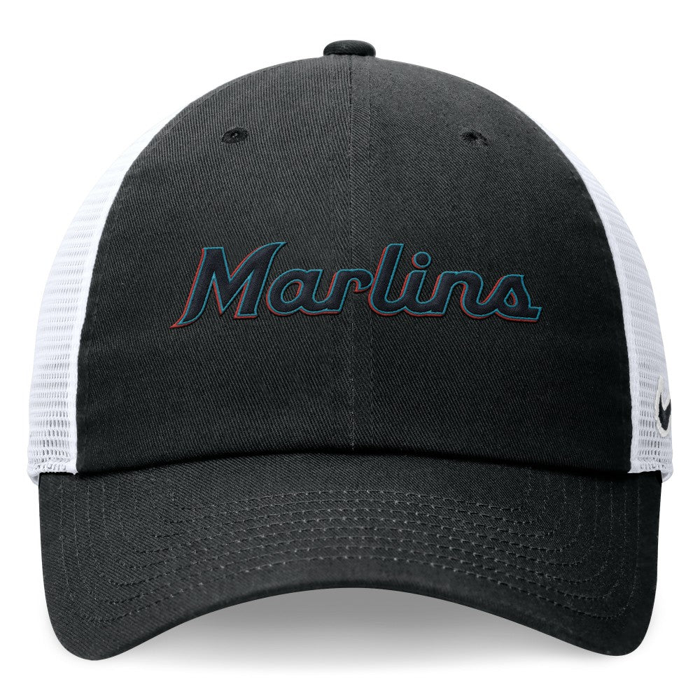 Miami Marlins Nike Wordmark Adjustable Trucker Hat - Black Hats