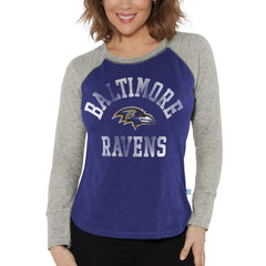 Baltimore Ravens G-III 4Her by Carl Banks Women's Waffle Knit Raglan Long Sleeve T-Shirt - Purple/Heather Gray T-shirts