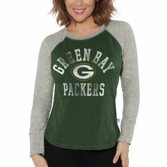 Green Bay Packers G-III 4Her by Carl Banks Women's Waffle Knit Raglan Long Sleeve T-Shirt - Green/Heather Gray T-shirts