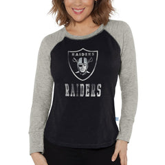 Las Vegas Raiders G-III 4Her by Carl Banks Women's Waffle Knit Raglan Long Sleeve T-Shirt - Black/Heather Gray T-shirts