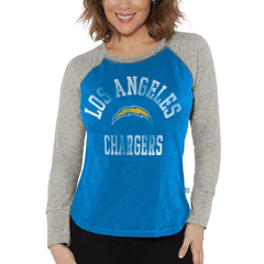 Los Angeles Chargers G-III 4Her by Carl Banks Women's Waffle Knit Raglan Long Sleeve T-Shirt - Powder Blue/Heather Gray T-shirts