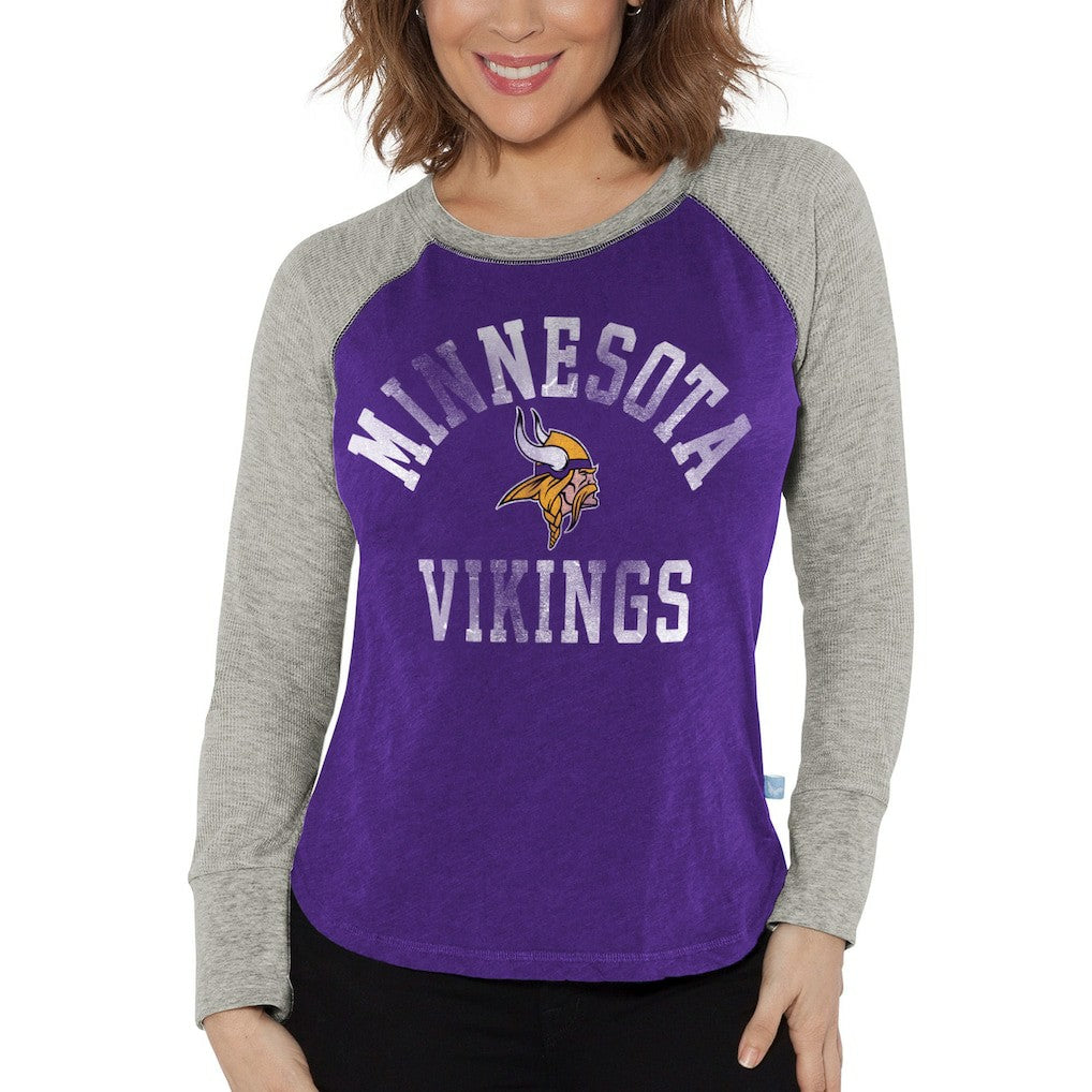 Minnesota Vikings G-III 4Her by Carl Banks Women's Waffle Knit Raglan Long Sleeve T-Shirt - Purple/Heather Gray T-shirts