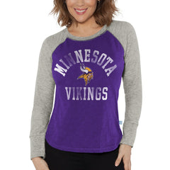 Minnesota Vikings G-III 4Her by Carl Banks Women's Waffle Knit Raglan Long Sleeve T-Shirt - Purple/Heather Gray T-shirts