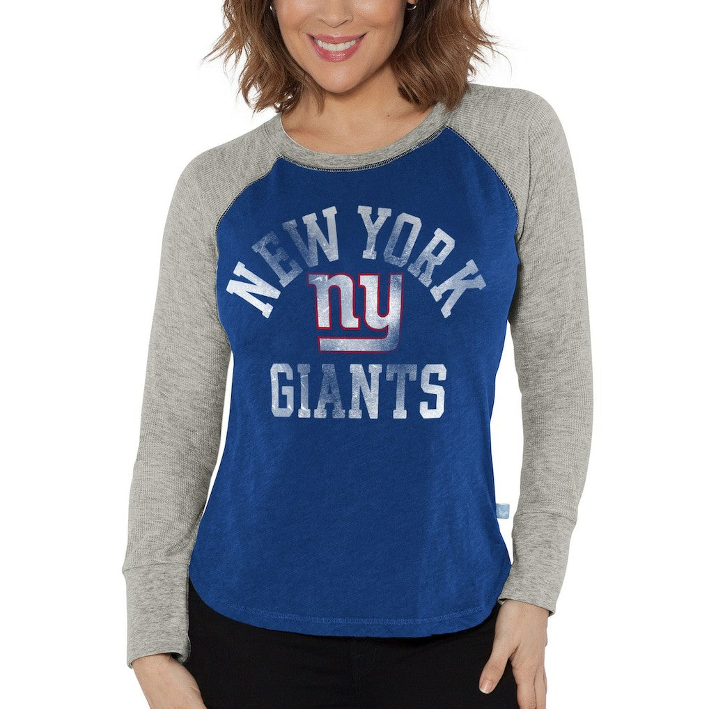 New York Giants G-III 4Her by Carl Banks Women's Waffle Knit Raglan Long Sleeve T-Shirt - Royal/Heather Gray T-shirts