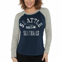 Seattle Seahawks G-III 4Her by Carl Banks Women's Waffle Knit Raglan Long Sleeve T-Shirt - College Navy/Heather Gray T-shirts