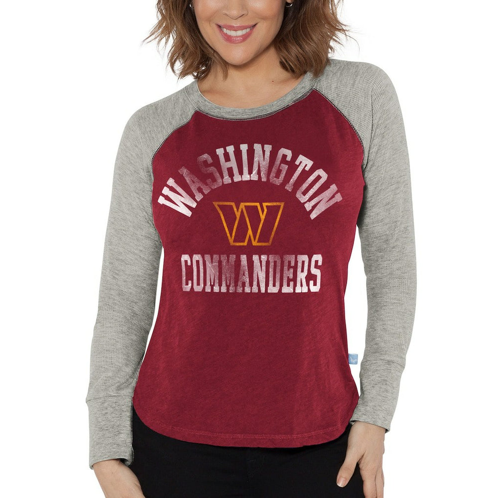 Washington Commanders G-III 4Her by Carl Banks Women's Waffle Knit Raglan Long Sleeve T-Shirt - Burgundy/Heather Gray T-shirts