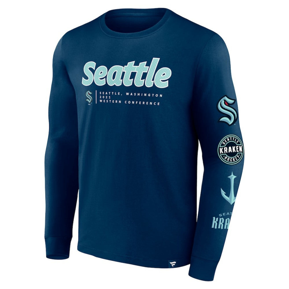 Seattle Kraken Fanatics Strike the Goal Long Sleeve T-Shirt - Deep Sea Blue | US 200250617