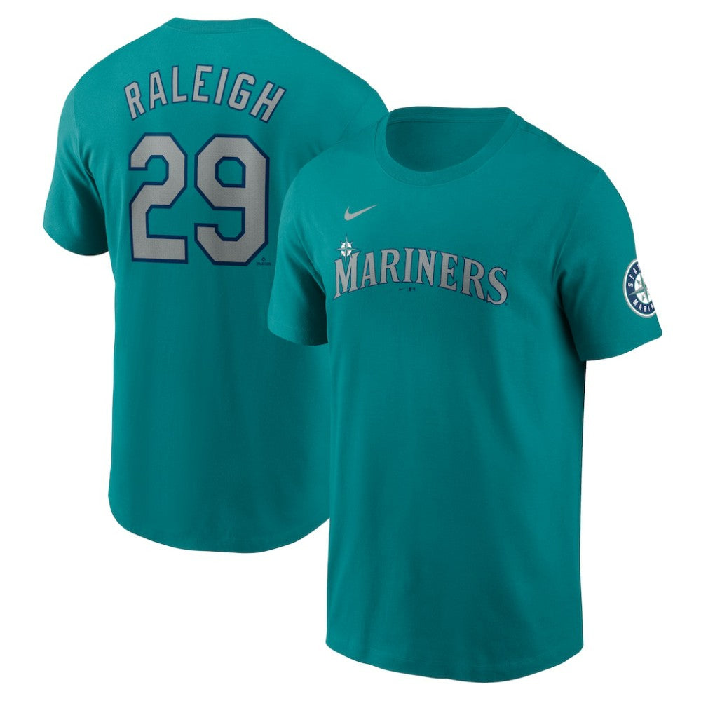 Cal Raleigh Seattle Mariners Nike Fuse Name & Number Inline T-Shirt - Aqua T-shirts