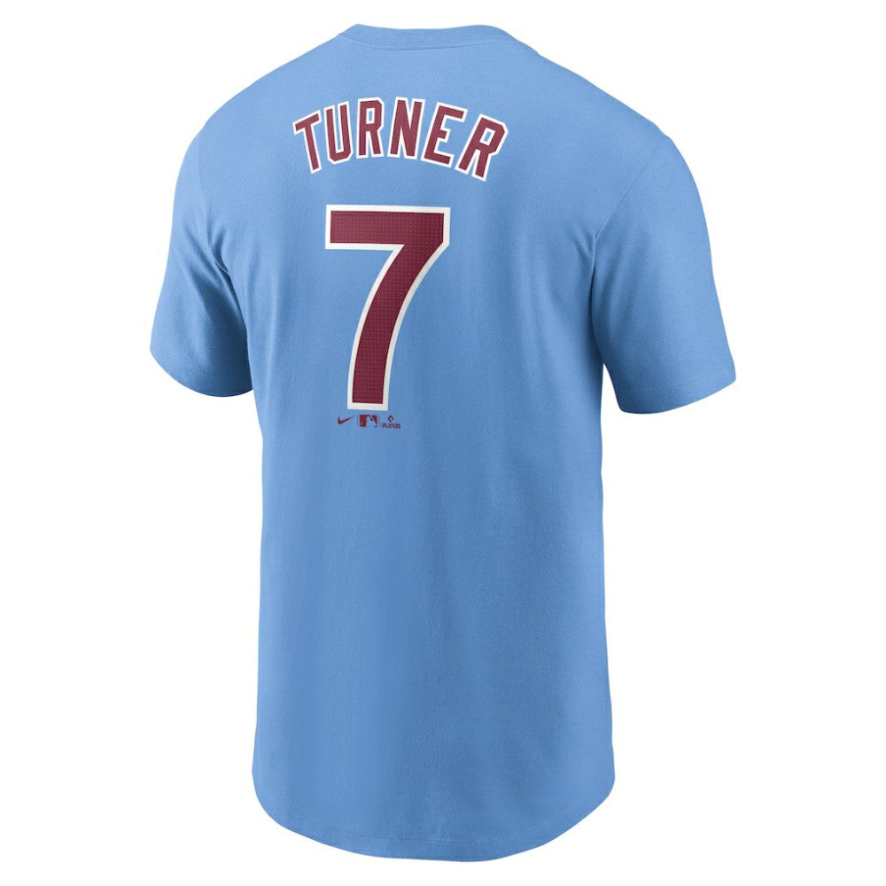 Trea Turner Philadelphia Phillies Nike Fuse Name & Number T-Shirt - Light Blue T-shirts