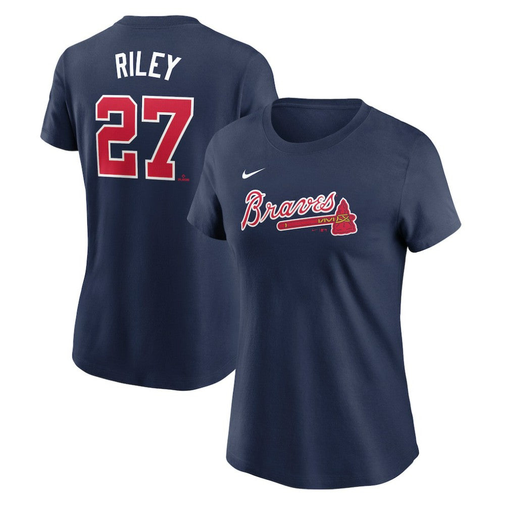 Austin Riley Atlanta Braves Nike Women's Cooperstown Collection Fuse Name & Number T-Shirt - Navy T-shirts