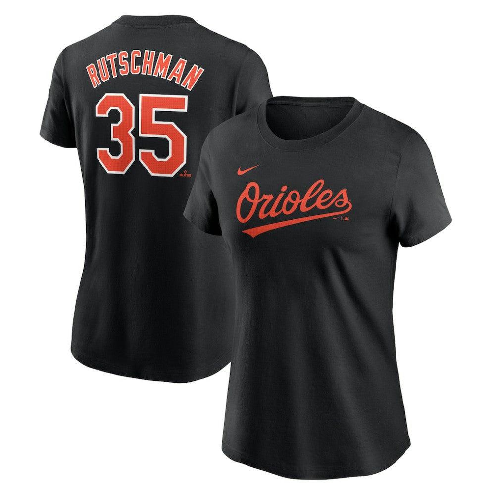 Adley Rutschman Baltimore Orioles Nike Women's Cooperstown Collection Fuse Name & Number T-Shirt - Black T-shirts