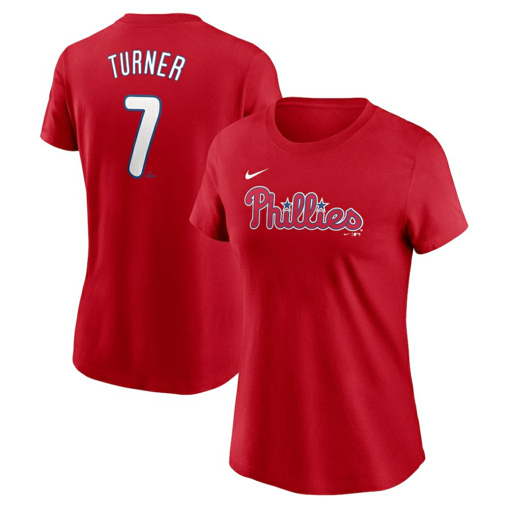 Trea Turner Philadelphia Phillies Nike Women's Cooperstown Collection Fuse Name & Number T-Shirt - Red T-shirts