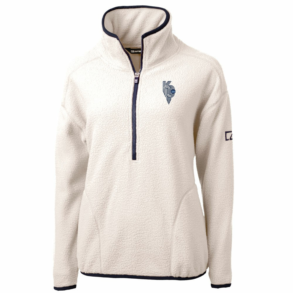 Kansas City Royals Cutter & Buck Women's City Connect Cascade Eco Sherpa Fleece Half-Zip Pullover Jacket - Oatmeal Jackets