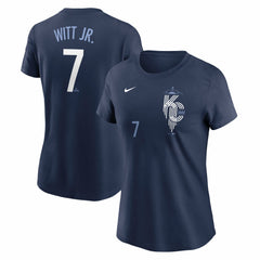 Bobby Witt Jr. Kansas City Royals Nike Women's City Connect Fuse Name & Number T-Shirt - Navy T-shirts
